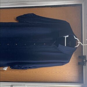 Connected Apparel Navy Textured Button-Up Top